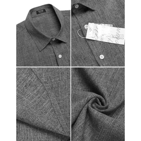 Men's Linen Shirts Casual Button Down Short Sleeve Summer Beach Shirt - Picture 5 of 6